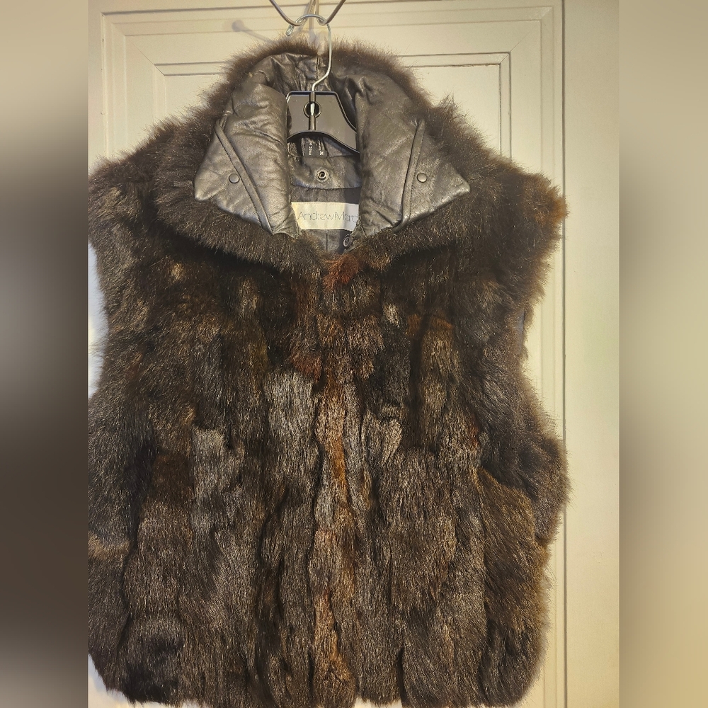 Women's Andrew Marc Opossum/Leather Vest